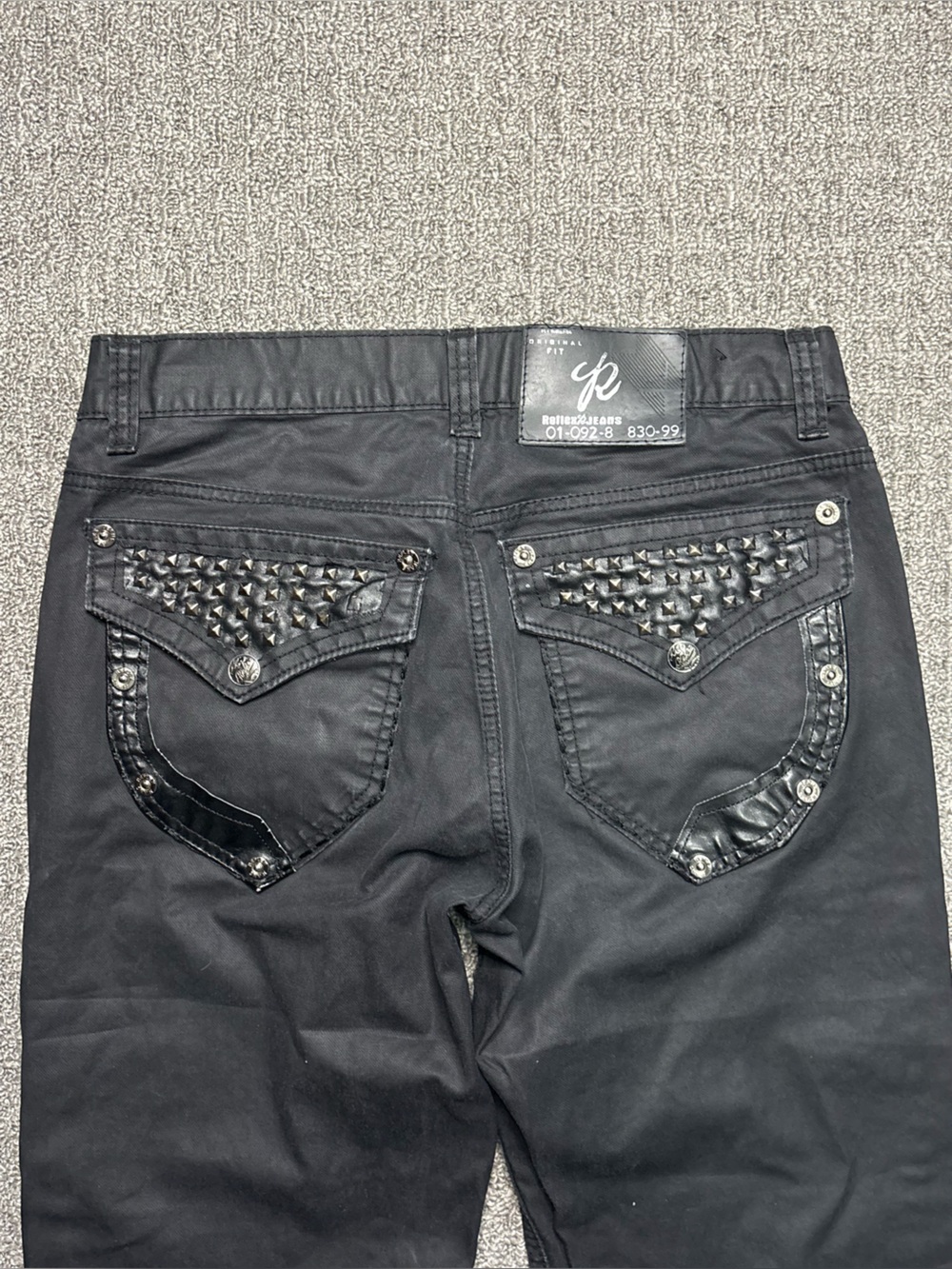 Y2K 2000s grunge style Leather like Black Rhinestone Jeans | $35
